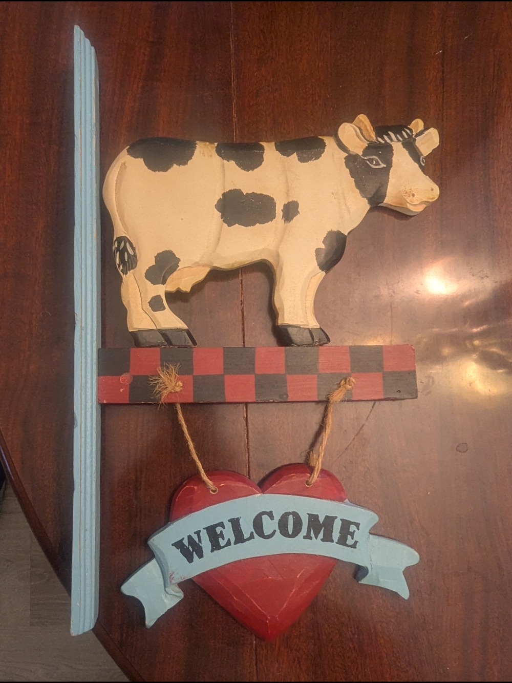 Vintage Wooden Cow Welcome Sign hanging plaque